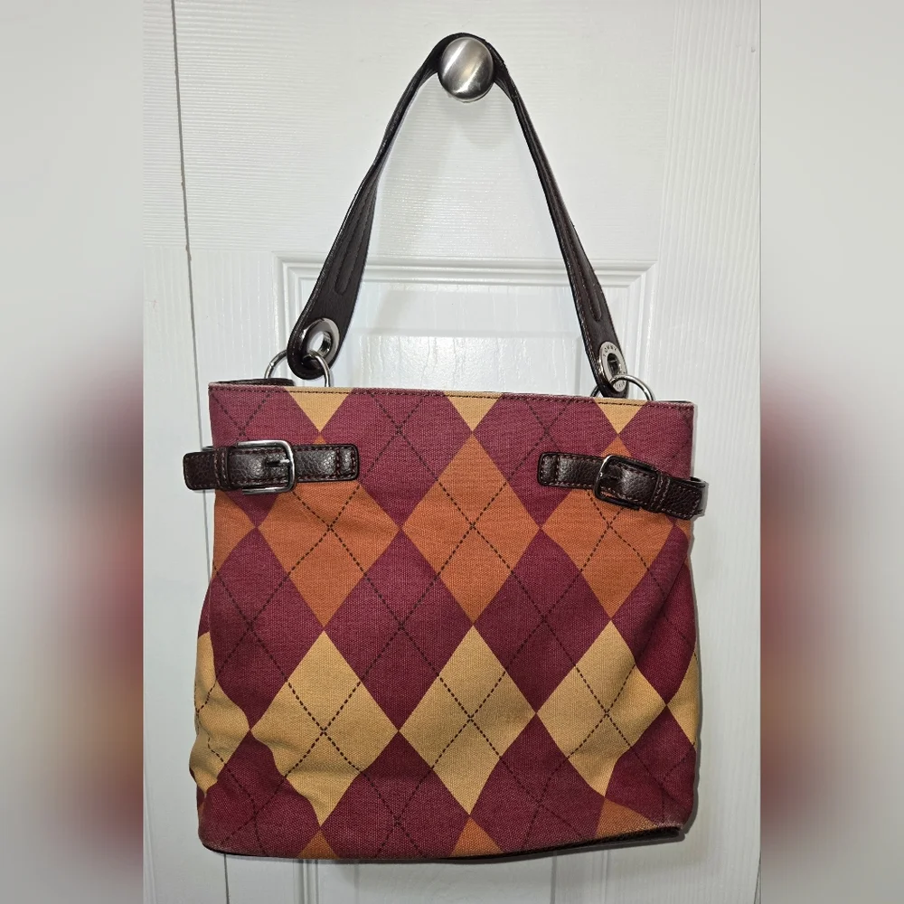 Tommy Hilfiger Stylish Argyle Patterned Tote Bag Purse, Handle & Shoulder Strap